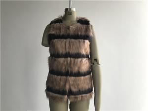 Quality Brown And Black 2 Tone Ladies Faux Fur Jacket Collarless Neck For Female TW755100 for sale