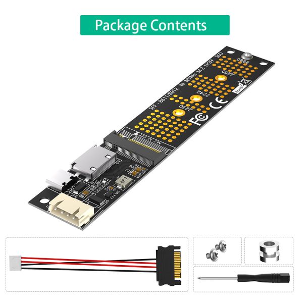 Oculink SFF-8611/SFF-8612 + SATA 15PIN Connector to M.2 NGFF Key-M 2230 2242 2260 2280 M2 NVME SSD Converter Adapter Card