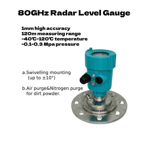 80GHz Radar Level Transmitter Sensor Meter Gauge With 4-20mA Output And -40℃- 120℃ Temperature Range