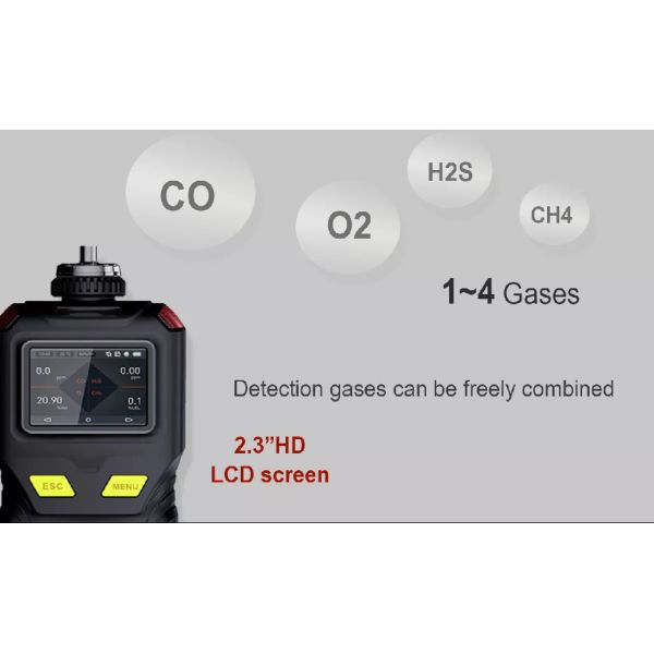 Zetron MS400-4 Portable 4 in 1 Gas Detector O2 CO H2S LEL Combustible Toxic Gas Monitor for Industrial Safety