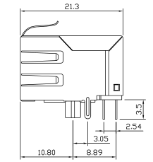 XRJF-01A-0-E11-010 Side Entry PCB Jack Rj45 1x10/100Mbps, LPJ0025CNL