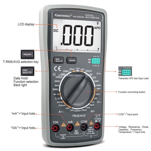 Kaemeasu 02B OEM ODM Electric Multimeters True RMS Current Resistance Capacitance Voltage Meter Tester