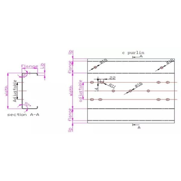 Hydraulic Pre-punching Adjustable Size Steel CZ Purlin Roll Forming Machine With 5 Tons Decoiler