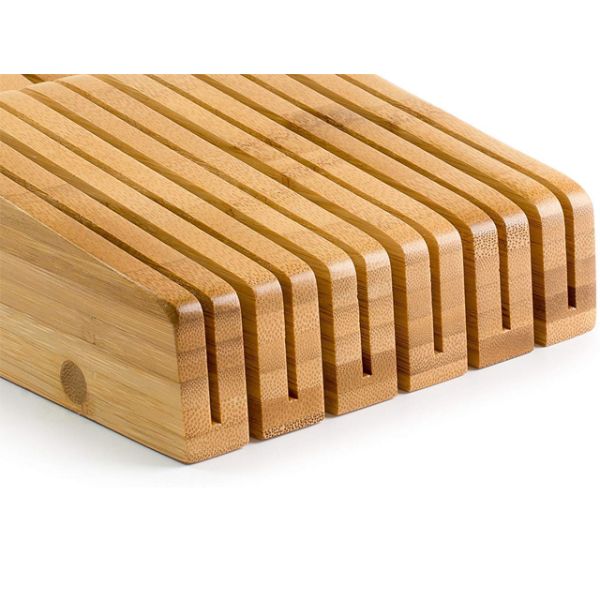 Sustainable 15 Slot Bamboo Knife Holder for In-drawer Kitchen Accessories 43X13.3X5cm