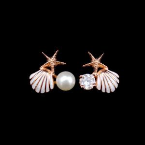 Quality Gold Sterling Silver Drop Earrings / Simple Design Small Pearl Earrings for sale